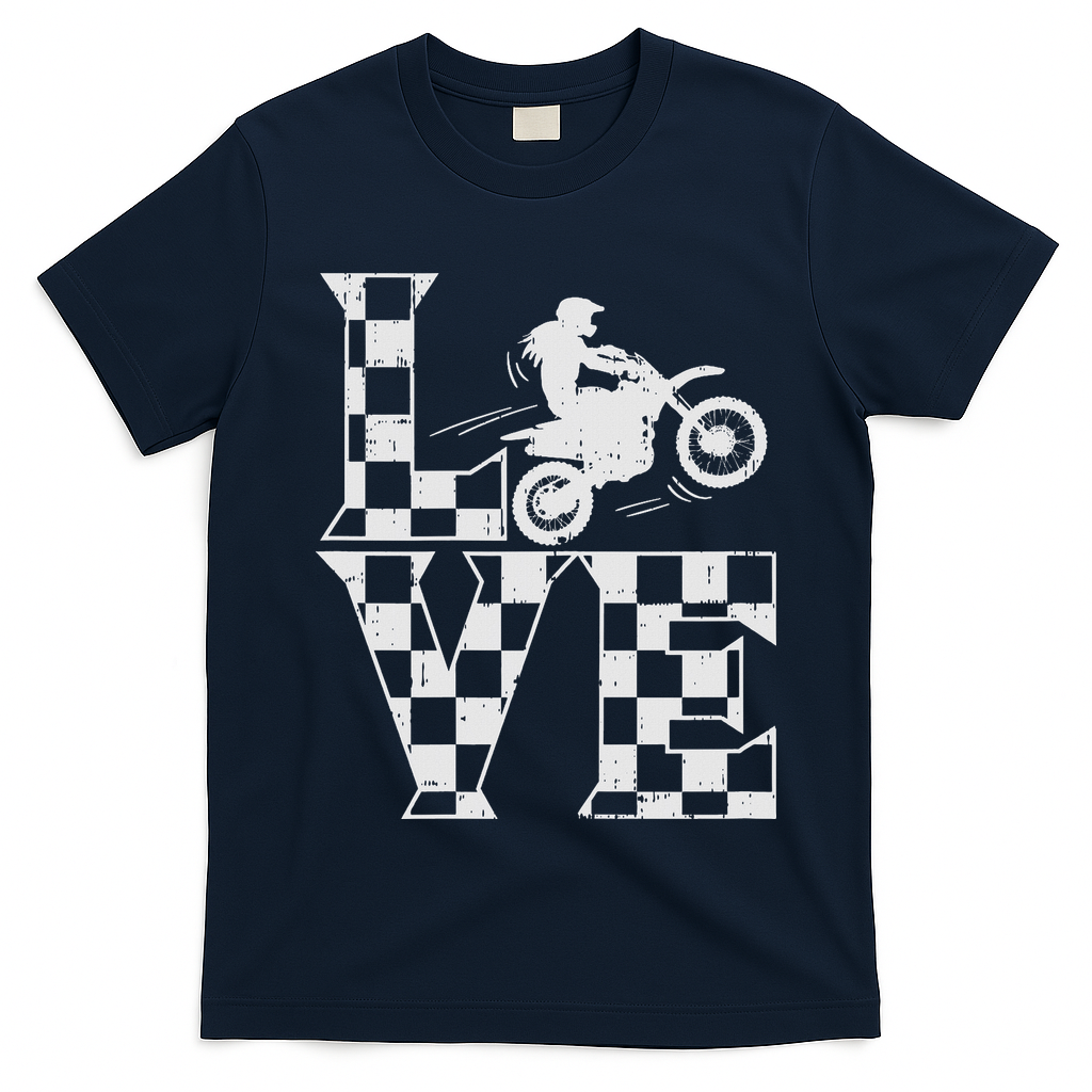 Love Dirt Bike Girl Checkered Flag Motocross Track Race Gift T-Shirt
