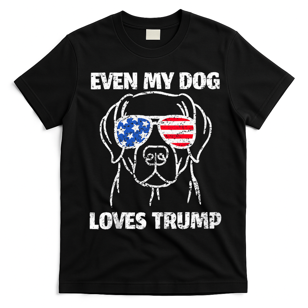 Labrador Dog Flag Sunglasses Even My Dog Loves Trump 2024 T-Shirt - Black