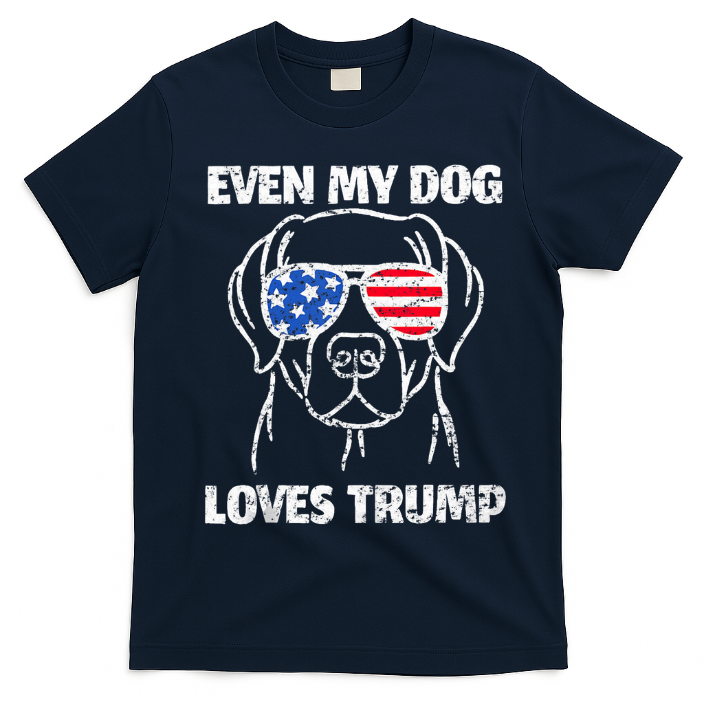 Labrador Dog Flag Sunglasses Even My Dog Loves Trump 2024 T-Shirt - Navy Blue