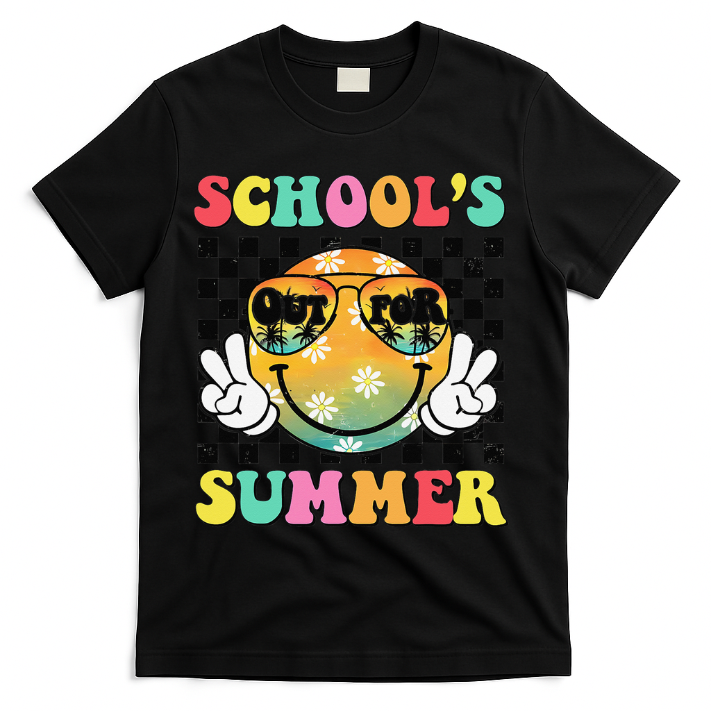 Last Day Of School Smile Teacher Schools Out For Summer T-Shirt - Black