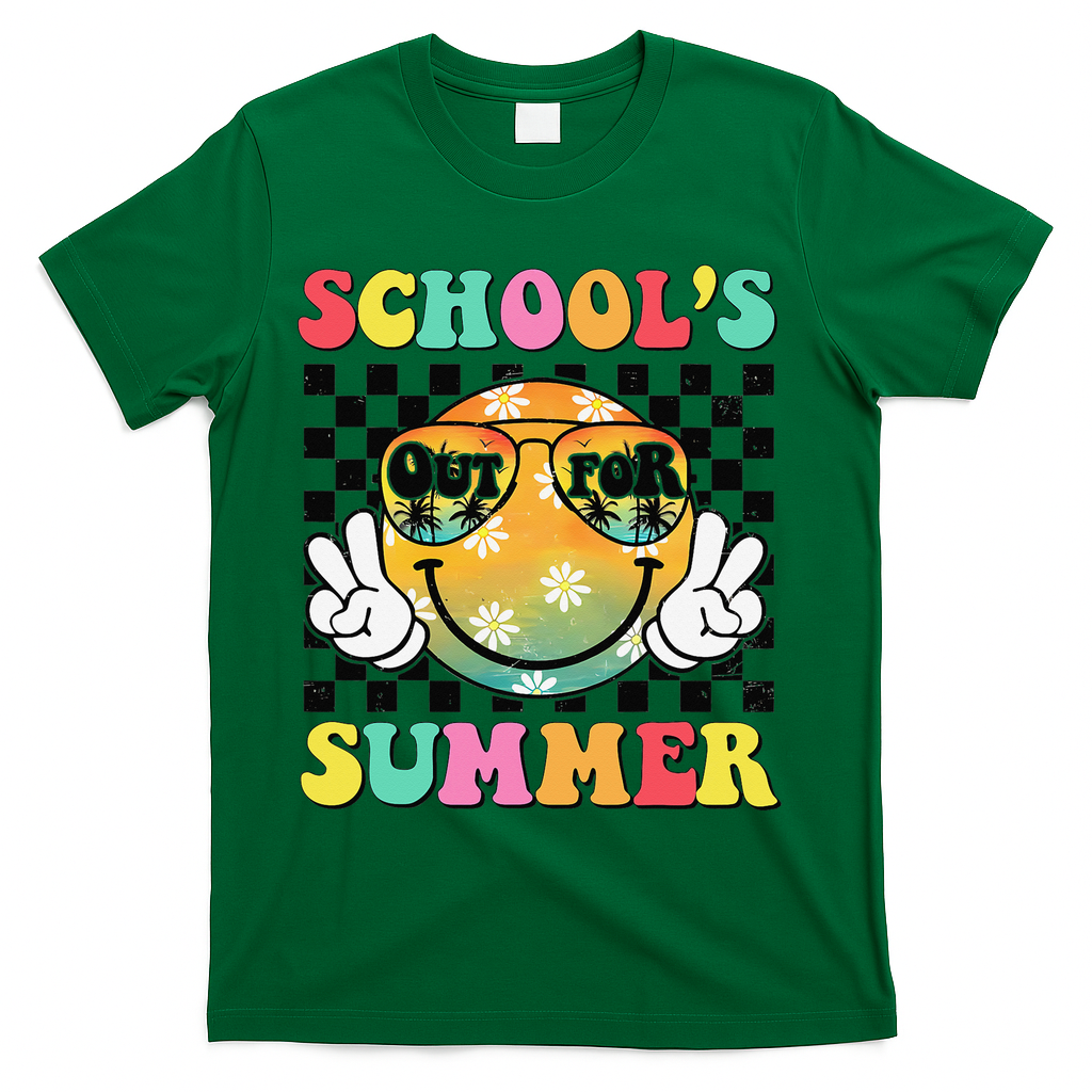 Last Day Of School Smile Teacher Schools Out For Summer T-Shirt - Green