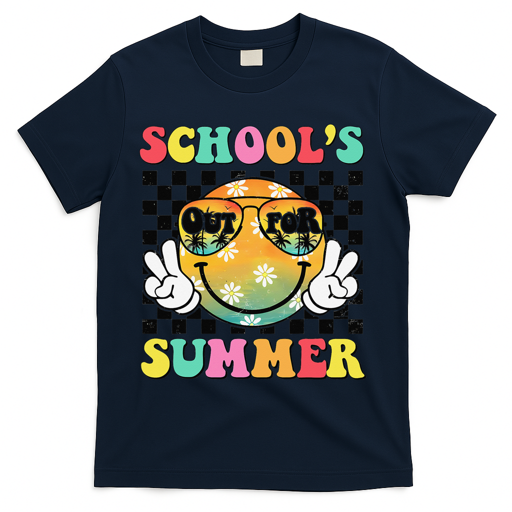 Last Day Of School Smile Teacher Schools Out For Summer T-Shirt - Navy