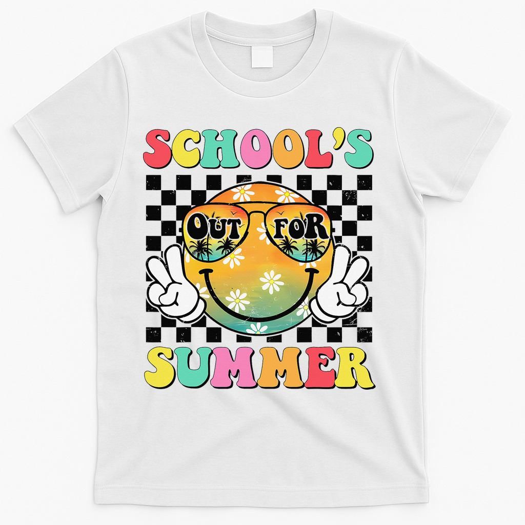Last Day Of School Smile Teacher Schools Out For Summer T-Shirt - White