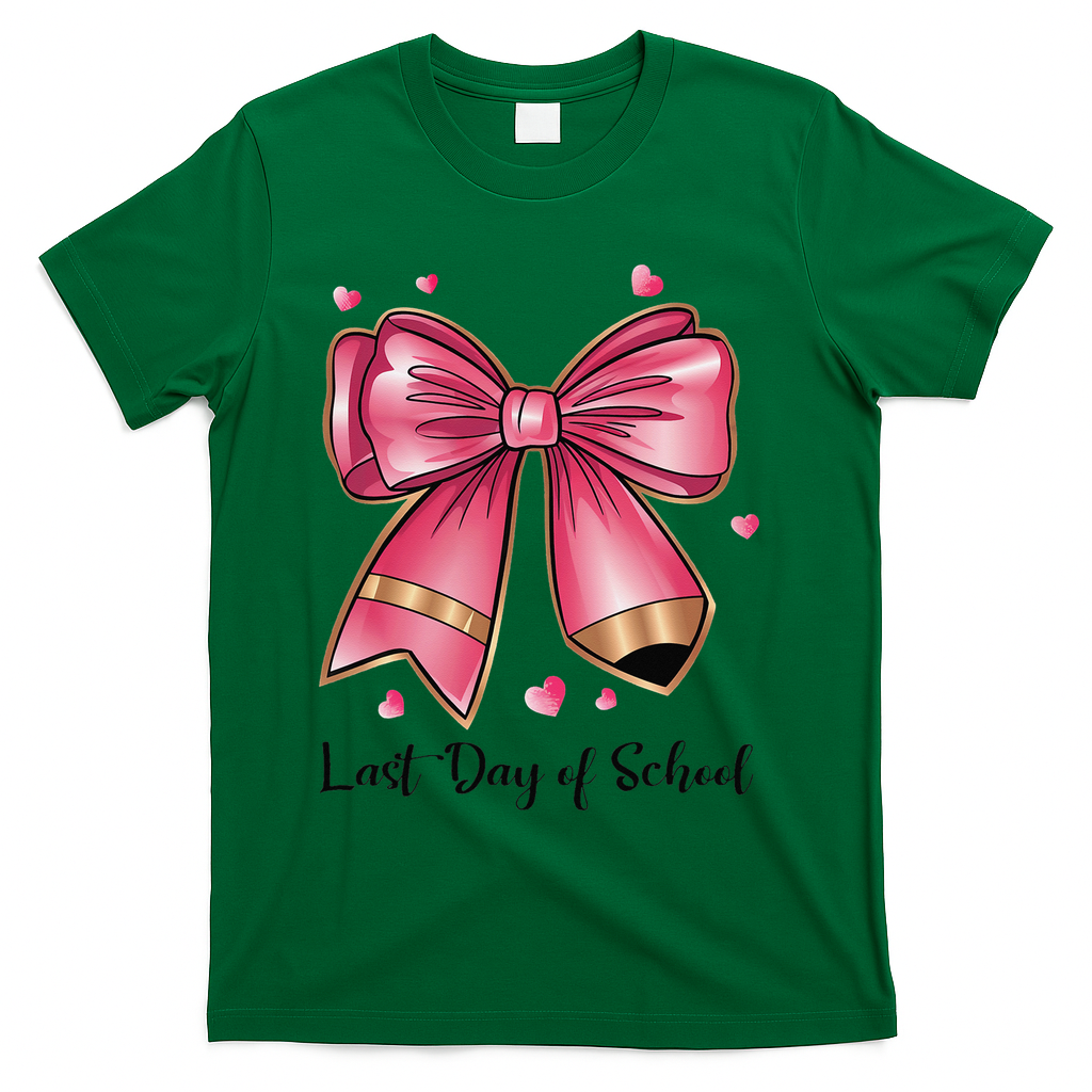 Last Day Of School Coquette Bow Teachers Graduatio T-Shirt - Green
