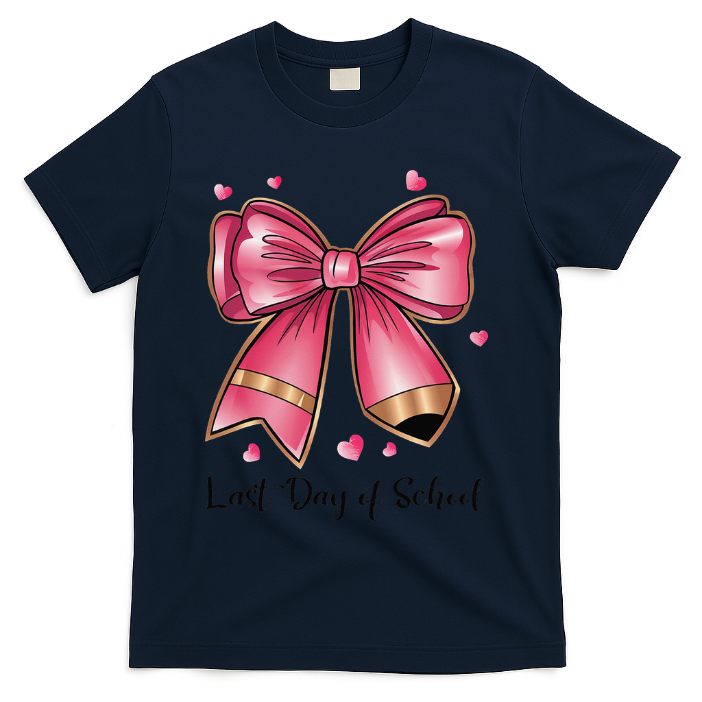 Last Day Of School Coquette Bow Teachers Graduatio T-Shirt - Navy