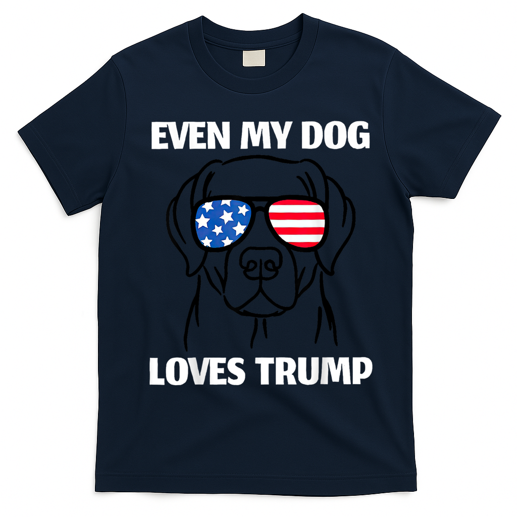 Labrador Dog Sunglasses Usa Flag Even My Dog Loves Trump T-Shirt - Navy Blue