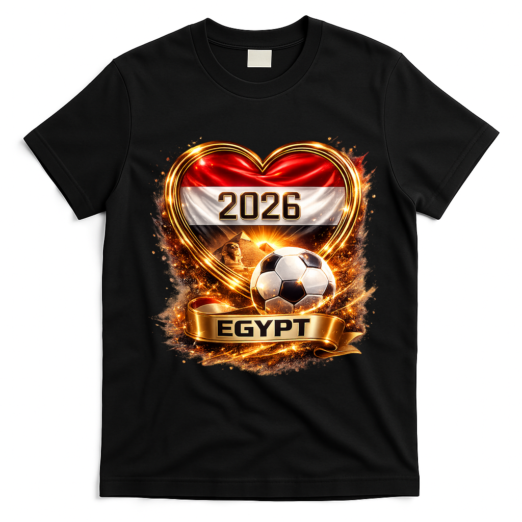 Love Egypt 2026 Heart Soccer Fan T-Shirt - Black