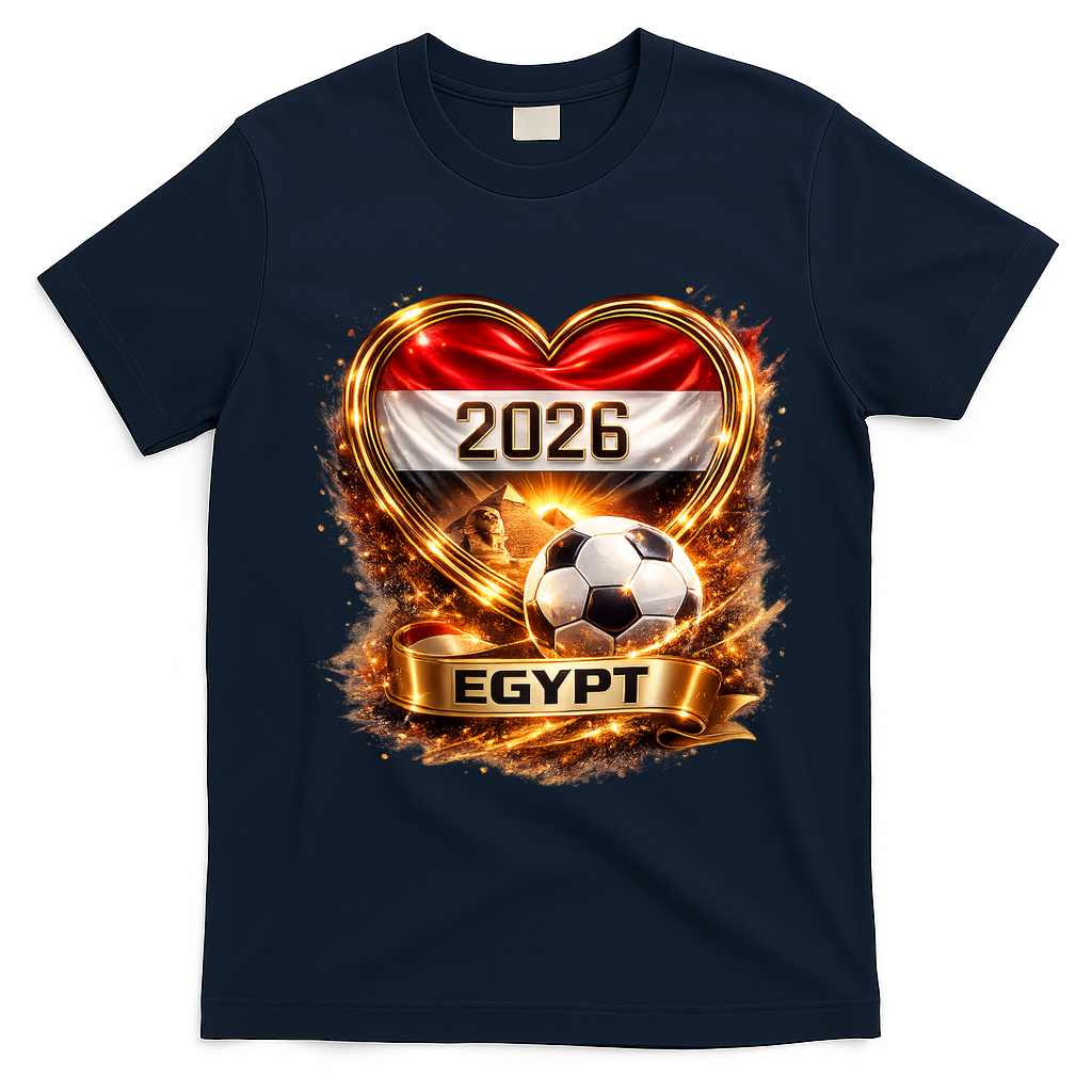 Love Egypt 2026 Heart Soccer Fan T-Shirt - Navy Blue
