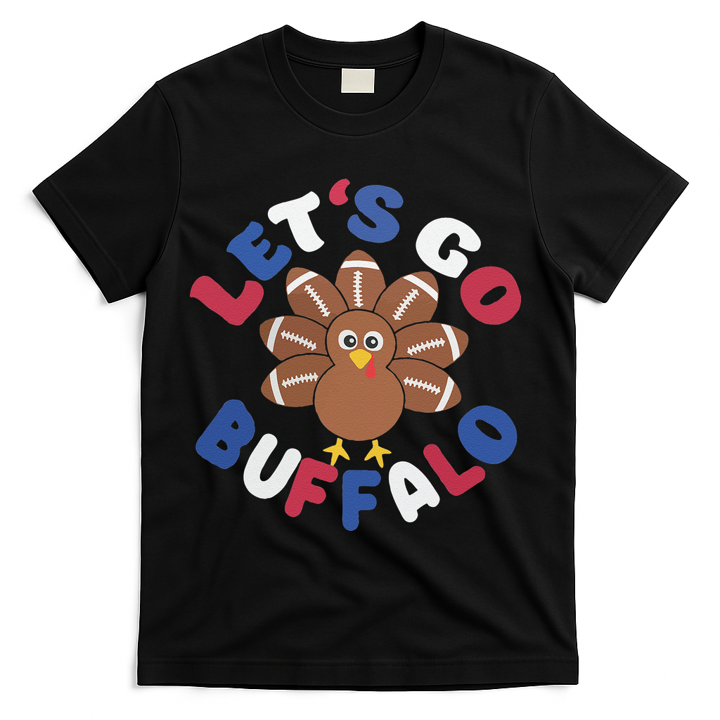 Lets Go Buffalo Turkey Football Thanksgiving Funny Funny T-Shirt - Black