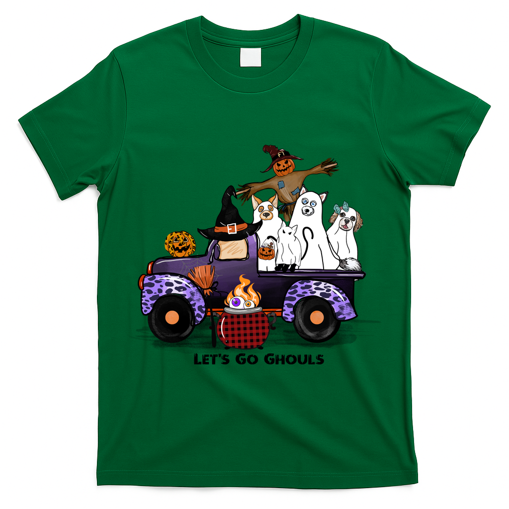 Let's Go Ghouls On Truck Funny Halloween Boo Witch Hat Cats Pumpkin Graphic T-Shirt