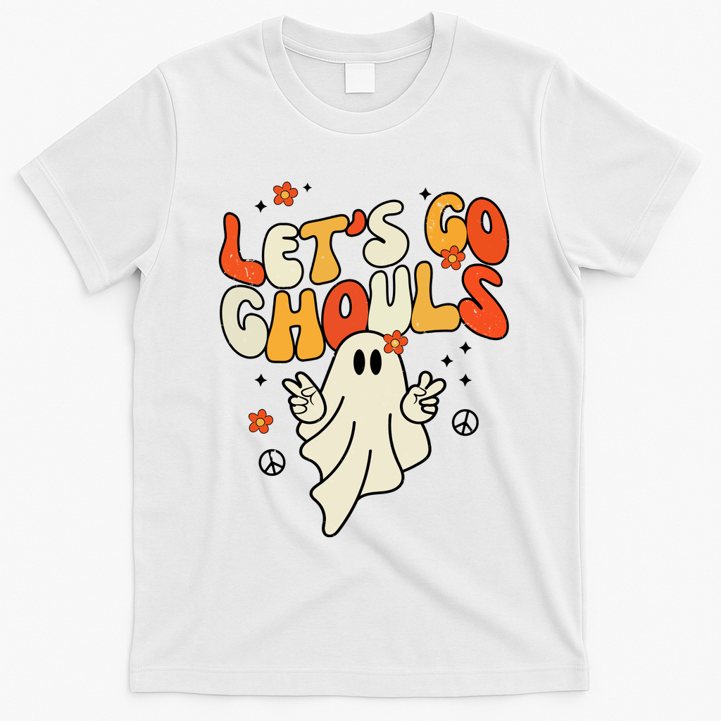 Lets Go Ghouls Ghost Retro Halloween Costume T-Shirt - White
