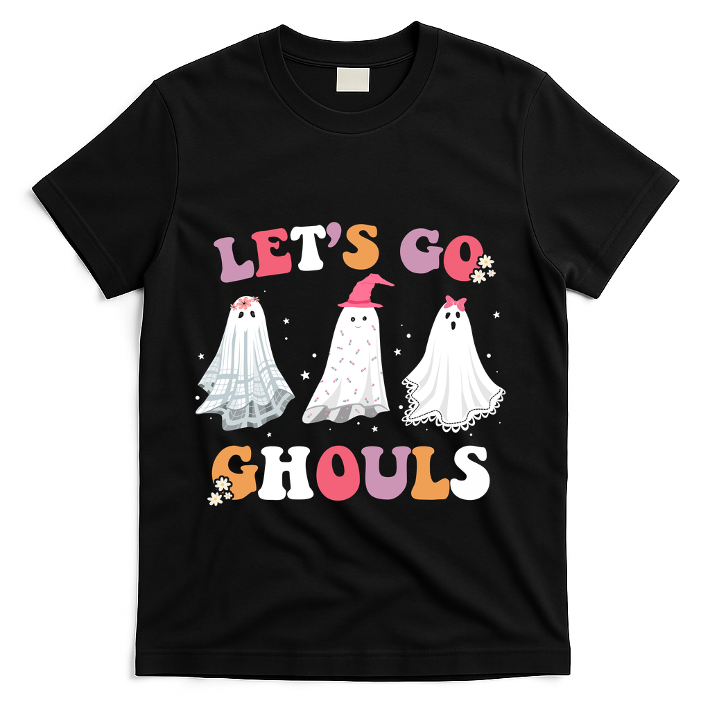 Lets Go Ghouls Cute Halloween Girl Squad T-Shirt - Black