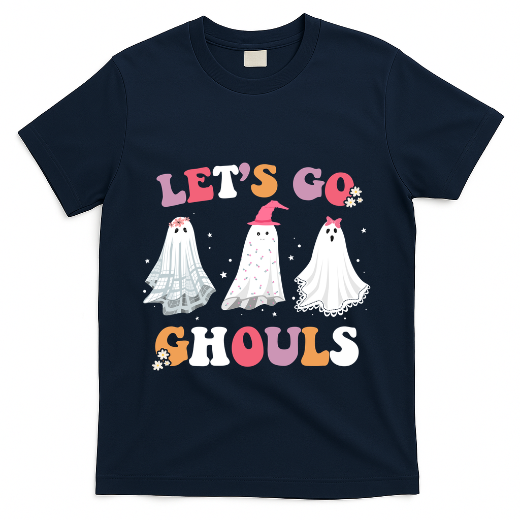 Lets Go Ghouls Cute Halloween Girl Squad T-Shirt - Navy