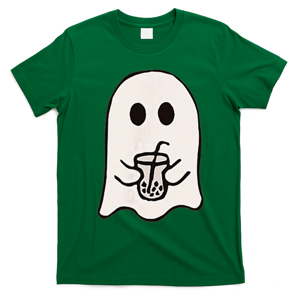 Little Ghost Ice Coffee Happy Halloween T-Shirt - Irish Green