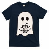 Little Ghost Ice Coffee Happy Halloween T-Shirt - Navy Blue
