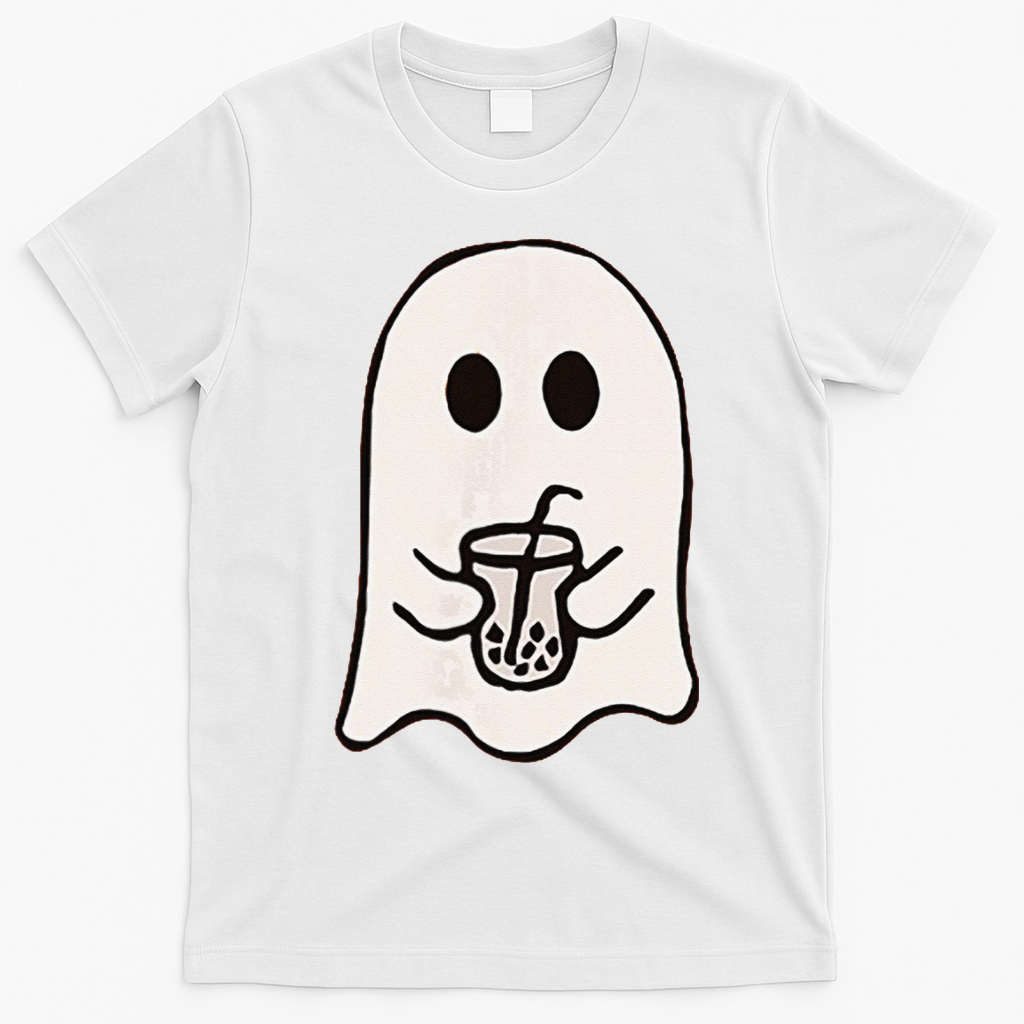 Little Ghost Ice Coffee Happy Halloween T-Shirt - White