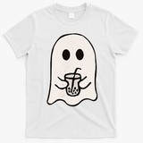 Little Ghost Ice Coffee Happy Halloween T-Shirt - White