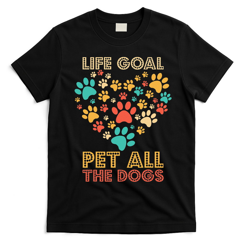 Life Goal Pet All The Dogs Vintage Funny Dog Lover T-Shirt - Black
