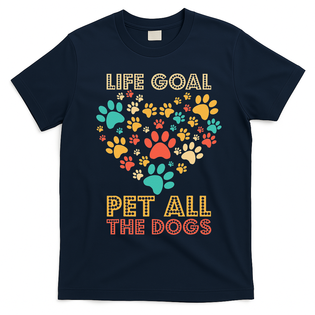 Life Goal Pet All The Dogs Vintage Funny Dog Lover T-Shirt - Navy Blue