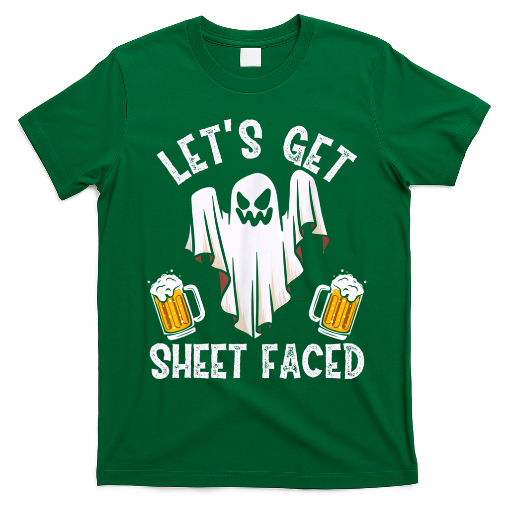 Lets Get Sheet Faced Boo Beer Halloween T-Shirt - Irish Green