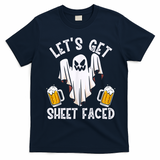 Lets Get Sheet Faced Boo Beer Halloween T-Shirt - Navy Blue