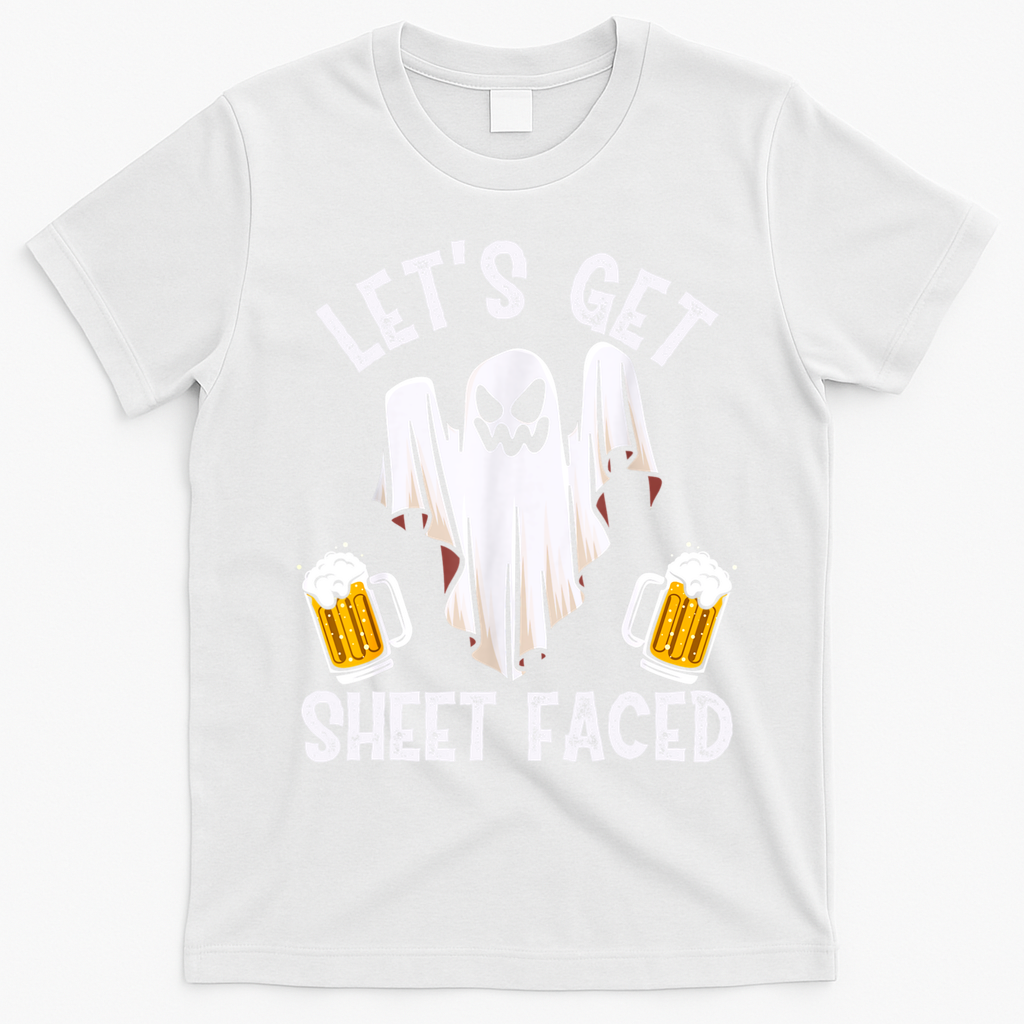 Lets Get Sheet Faced Boo Beer Halloween T-Shirt - White