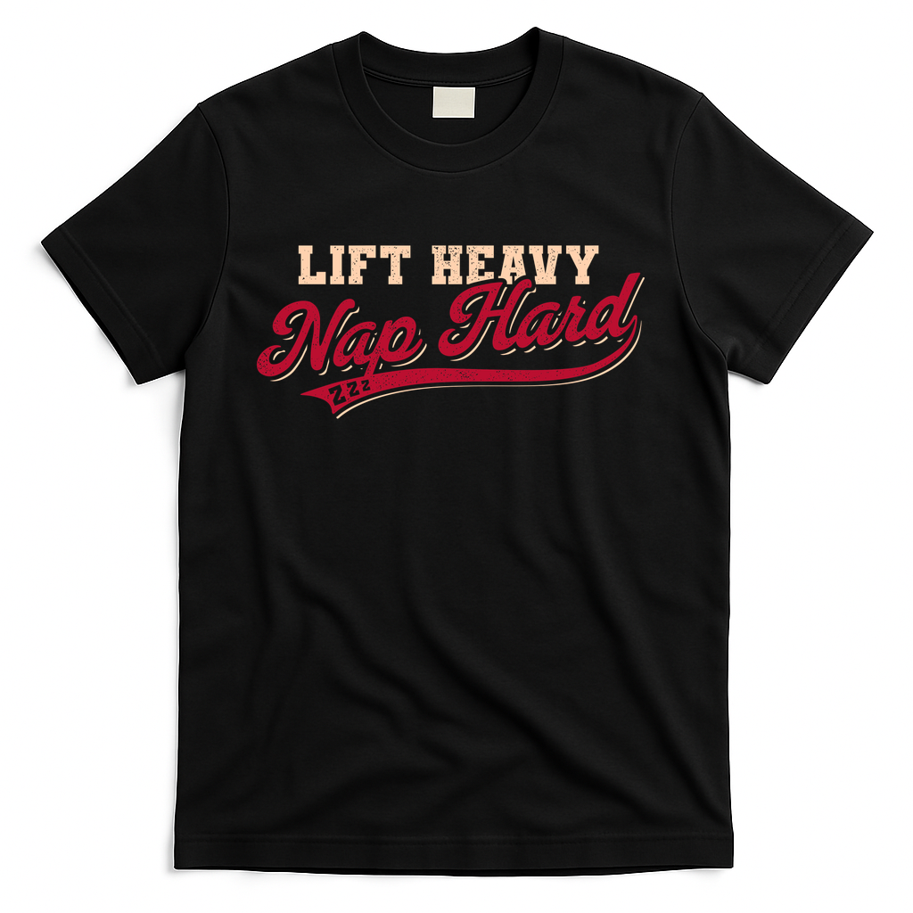 Lift Heavy Nap Hard Vintage Gym Humor - Black