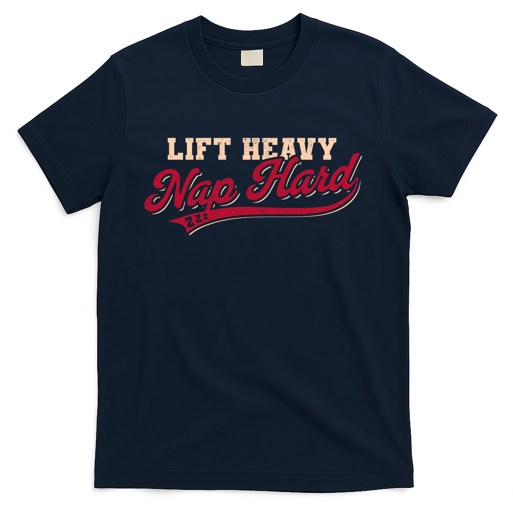 Lift Heavy Nap Hard Vintage Gym Humor - Navy