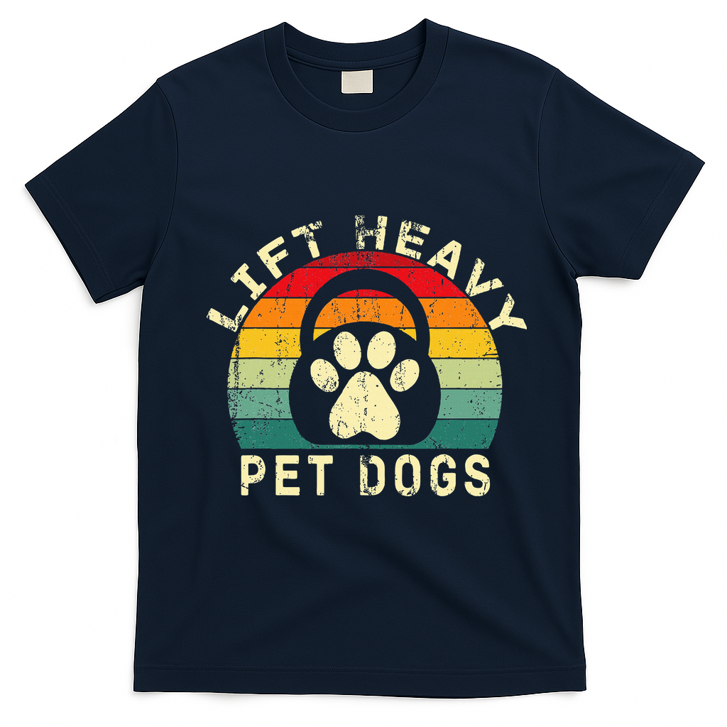Lift Heavy Pet Dogs Gym Fitness Workout Weightlifting T-Shirt - Navy Blue