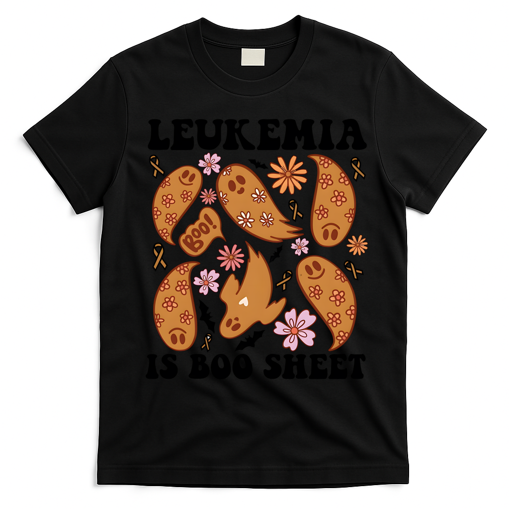 Leukemia Is Boo Sheet Leukemia Cancer Awareness T-Shirt - Black