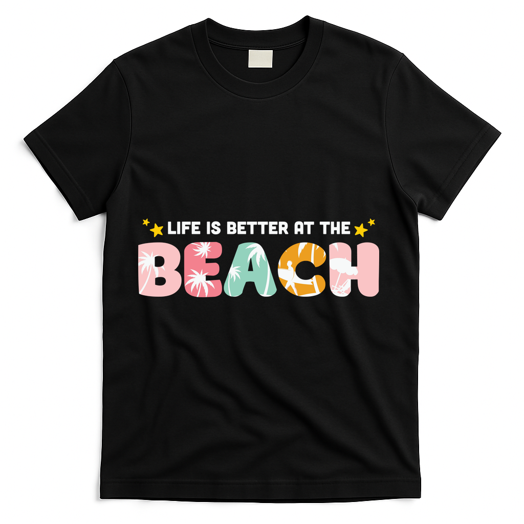Life Is Better At The Beach Summer Tropical T-Shirt - Black