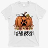 Life Is Better With Dogs Fall Pumpkins T-Shirt - White