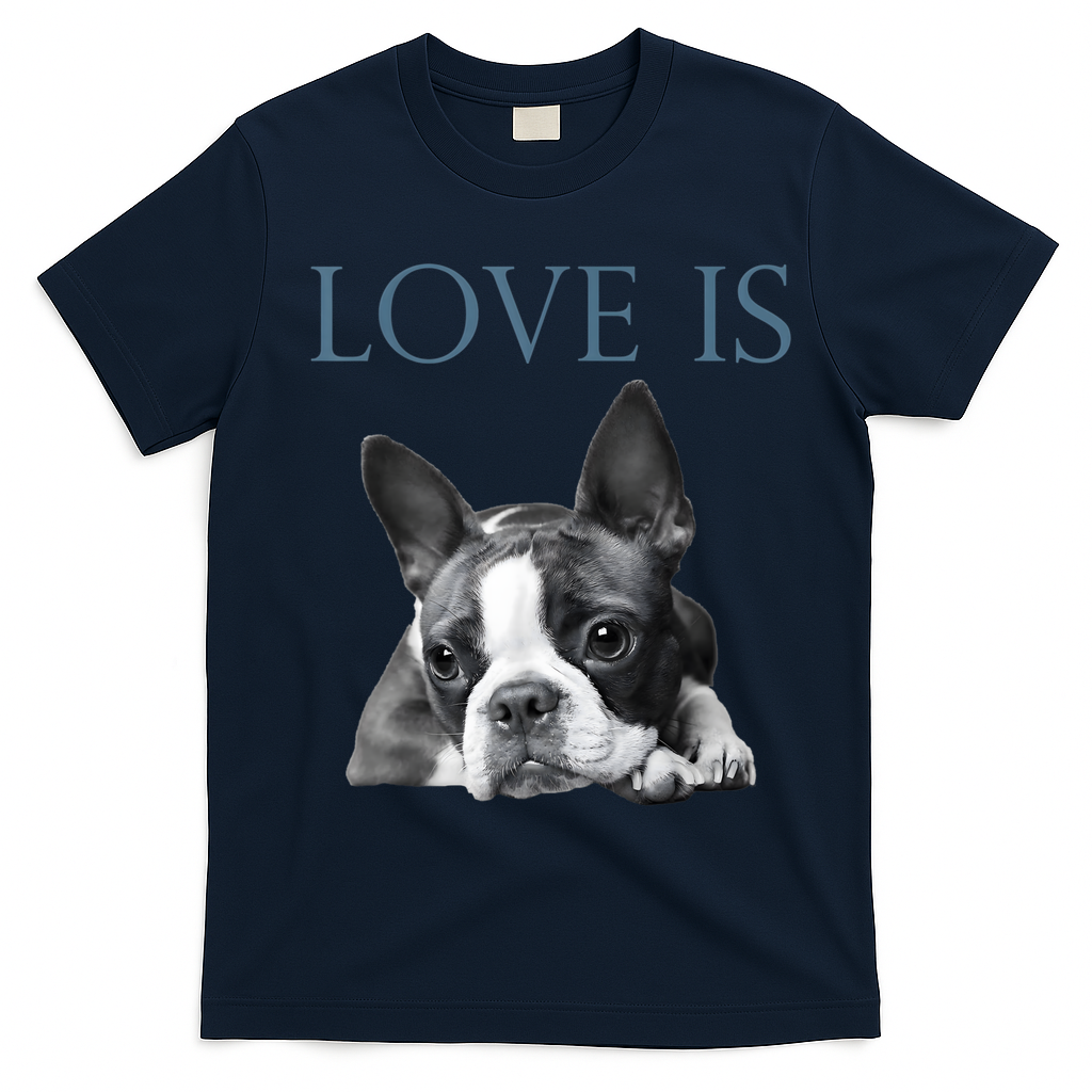 Love Is Boston Terrier Bostie T-Shirt - Navy Blue