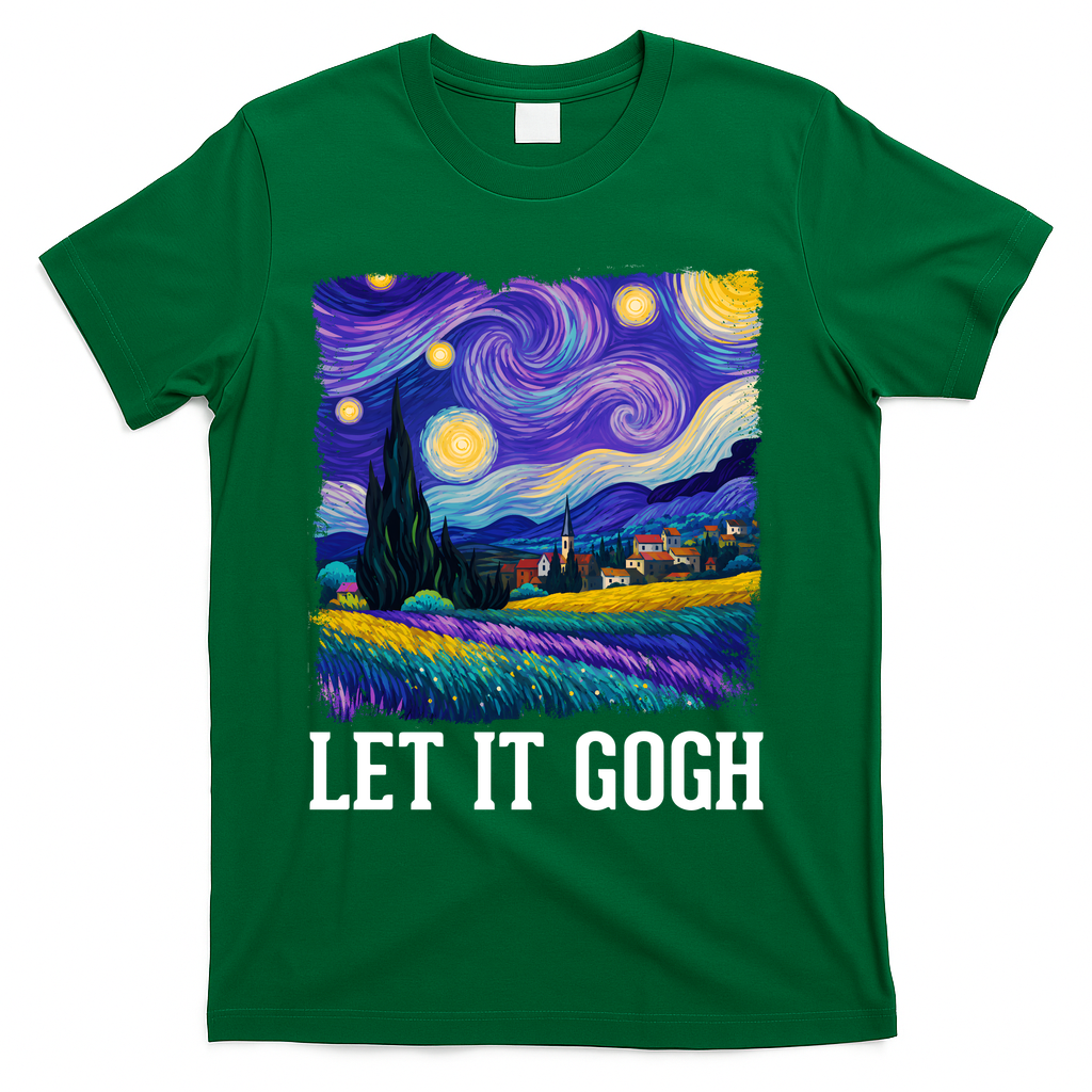 Let It Gogh Funny Art Starry Night T-Shirt - Green