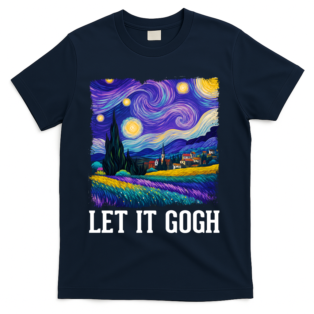 Let It Gogh Funny Art Starry Night T-Shirt - Navy