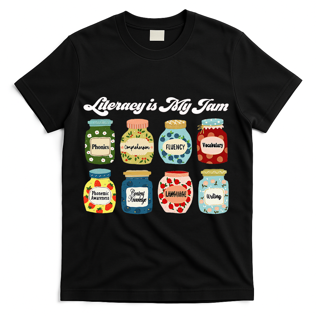 Literacy Is My Jam Specialist English Coach, Reading Teacher Appreciation Gift T-Shirt - Black