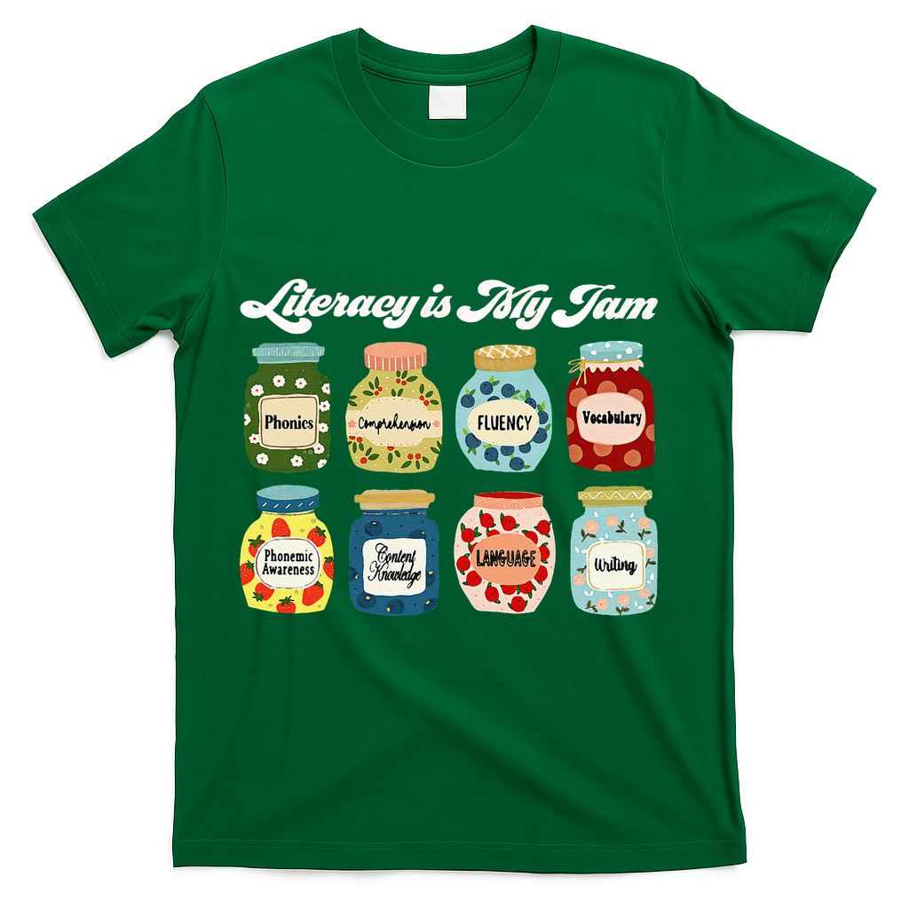 Literacy Is My Jam Specialist English Coach, Reading Teacher Appreciation Gift T-Shirt - Green