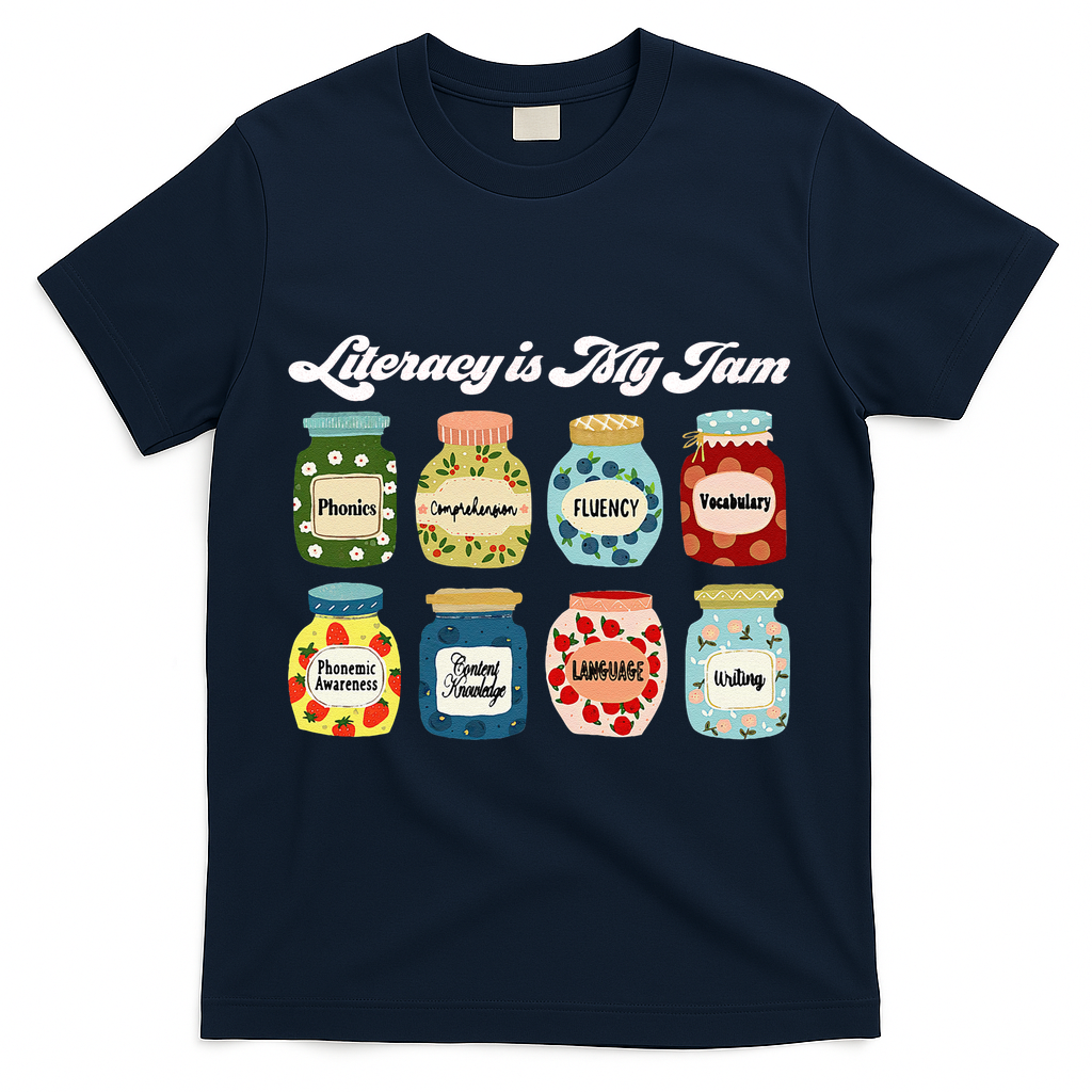 Literacy Is My Jam Specialist English Coach, Reading Teacher Appreciation Gift T-Shirt - Navy