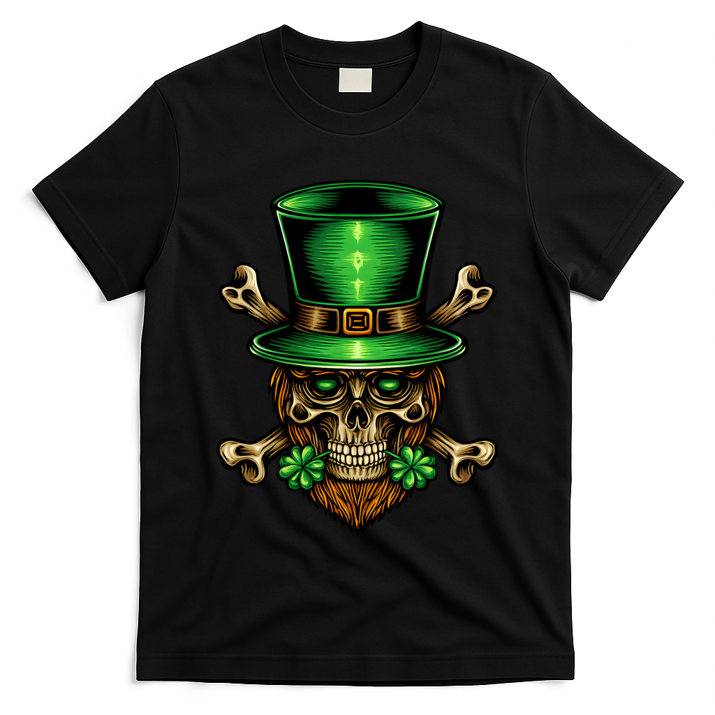 Leprechaun Irish Skull Clover T-Shirt