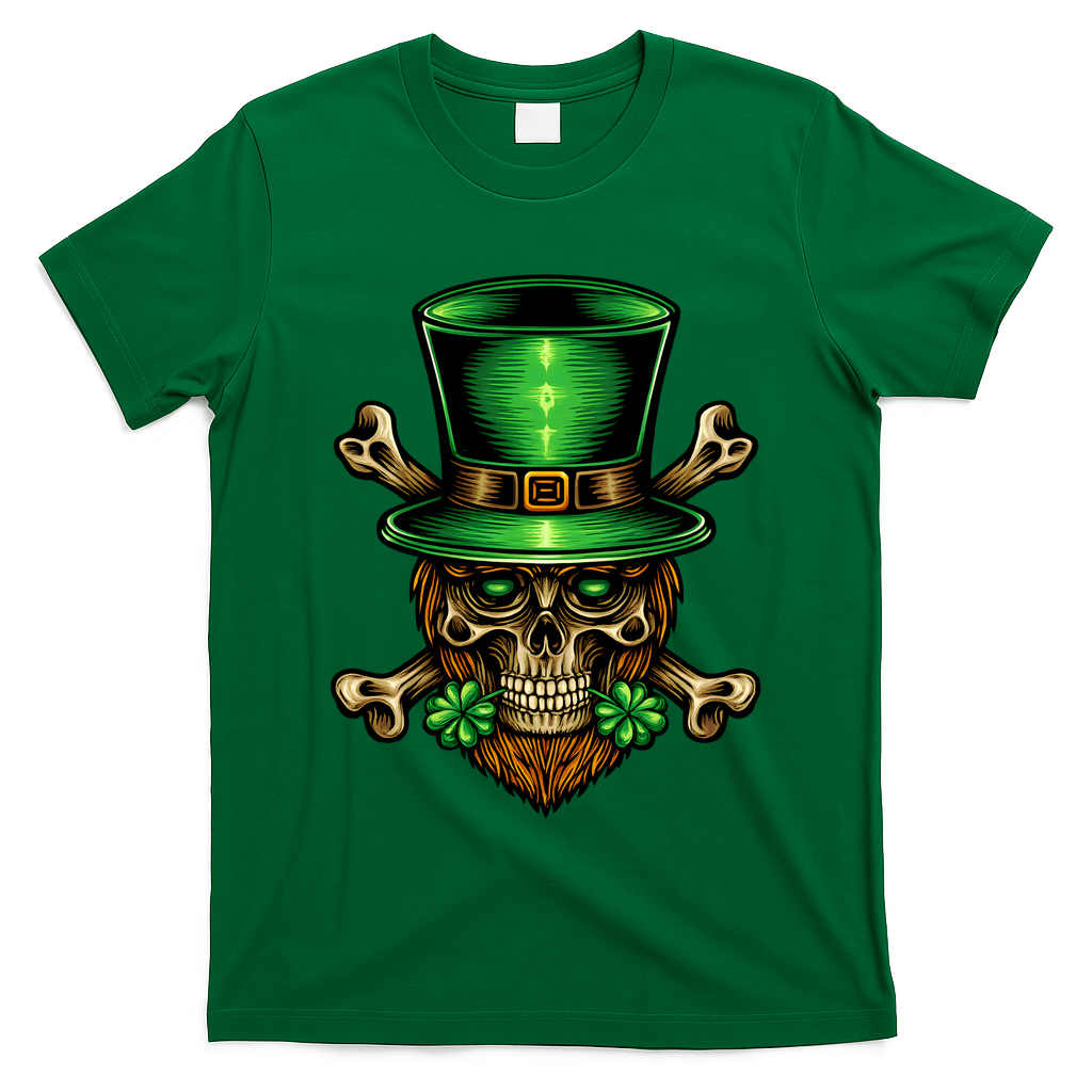Leprechaun Irish Skull Clover T-Shirt