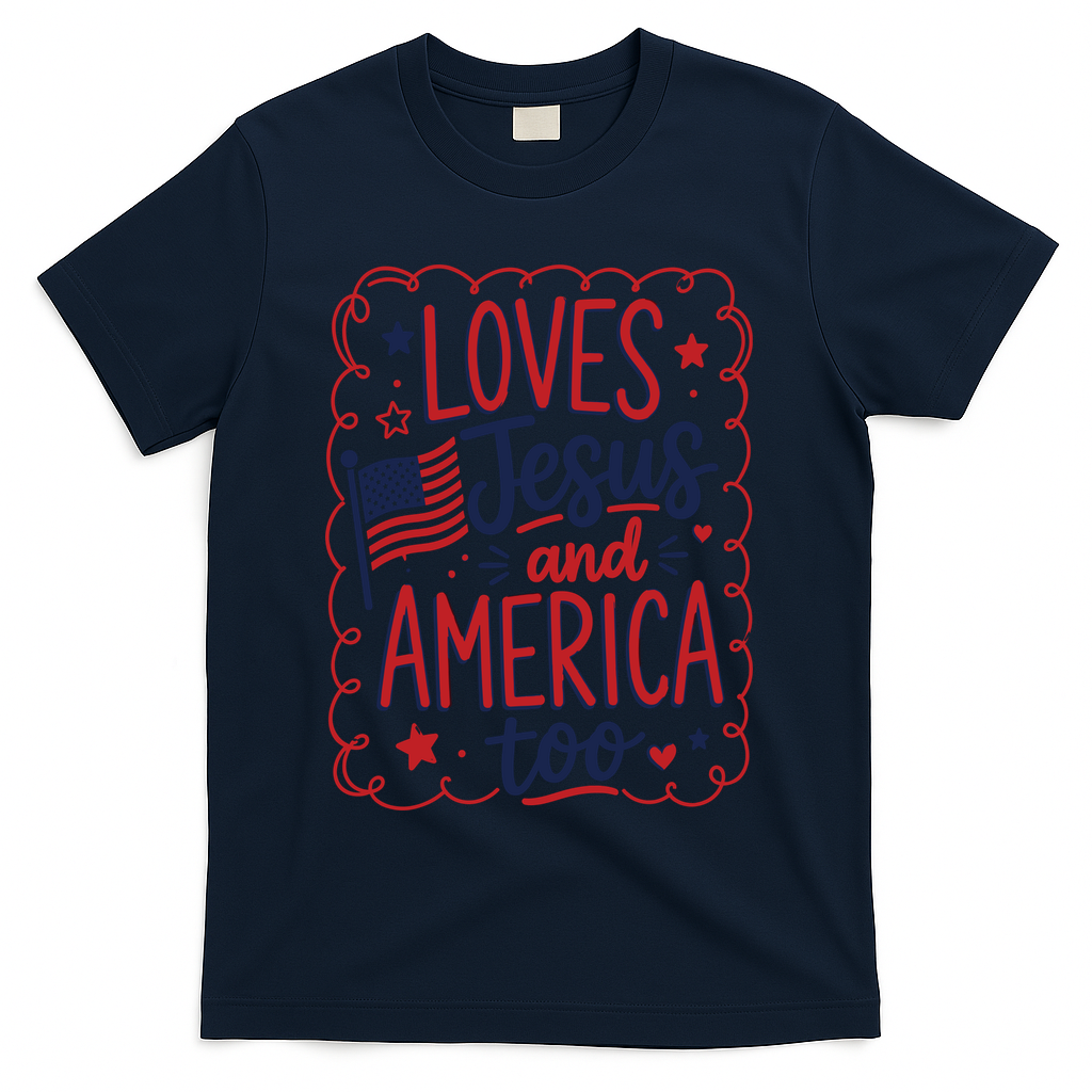 Loves Jesus And America Too T-Shirt - Navy