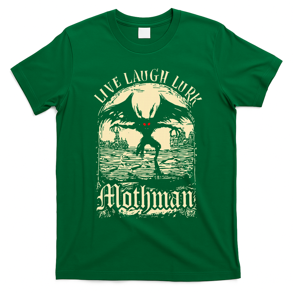 Live. Laugh. Lurk Mothman T-Shirt - Irish Green