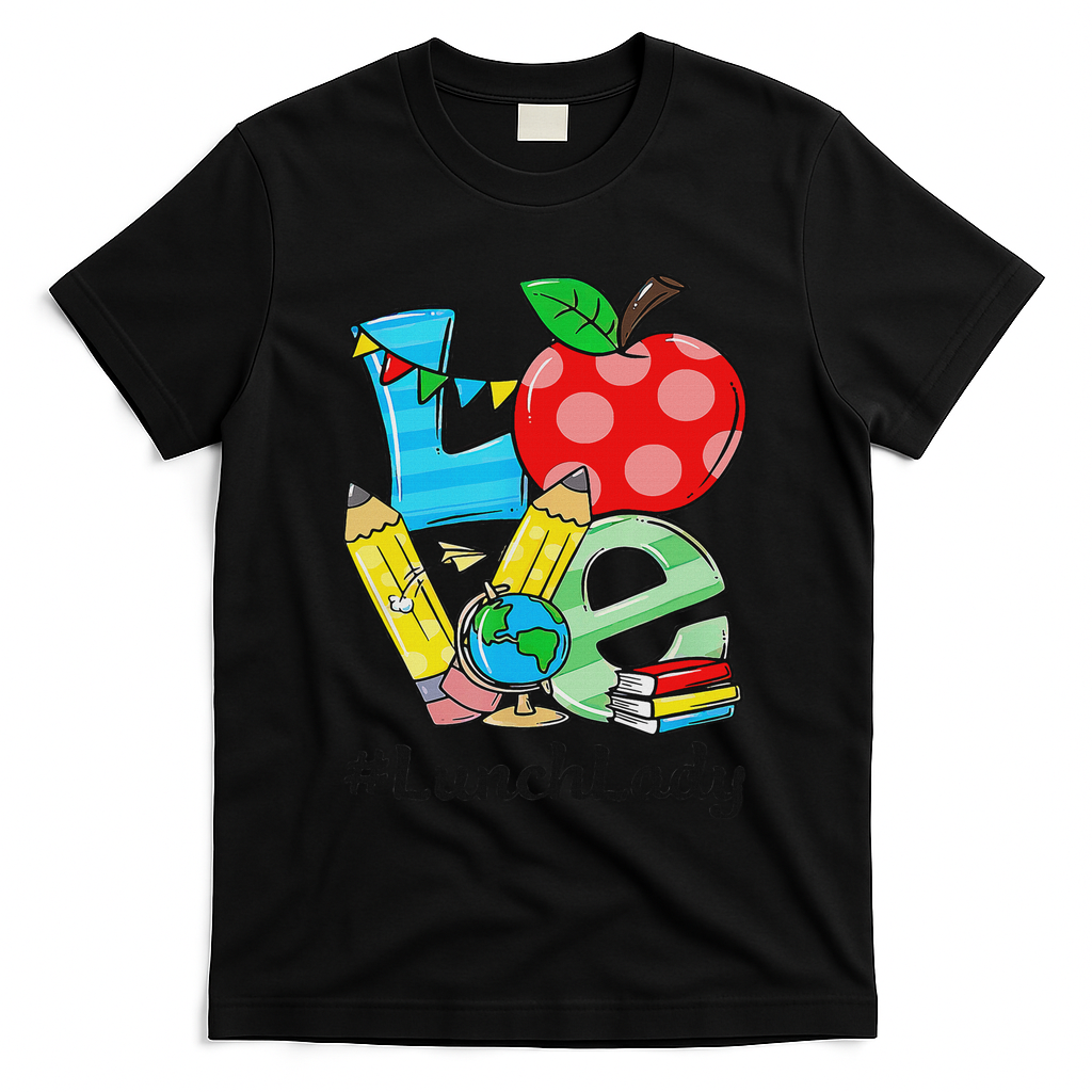 Love Lunch Lady Apples Back To School Cafeteria Worker T-Shirt