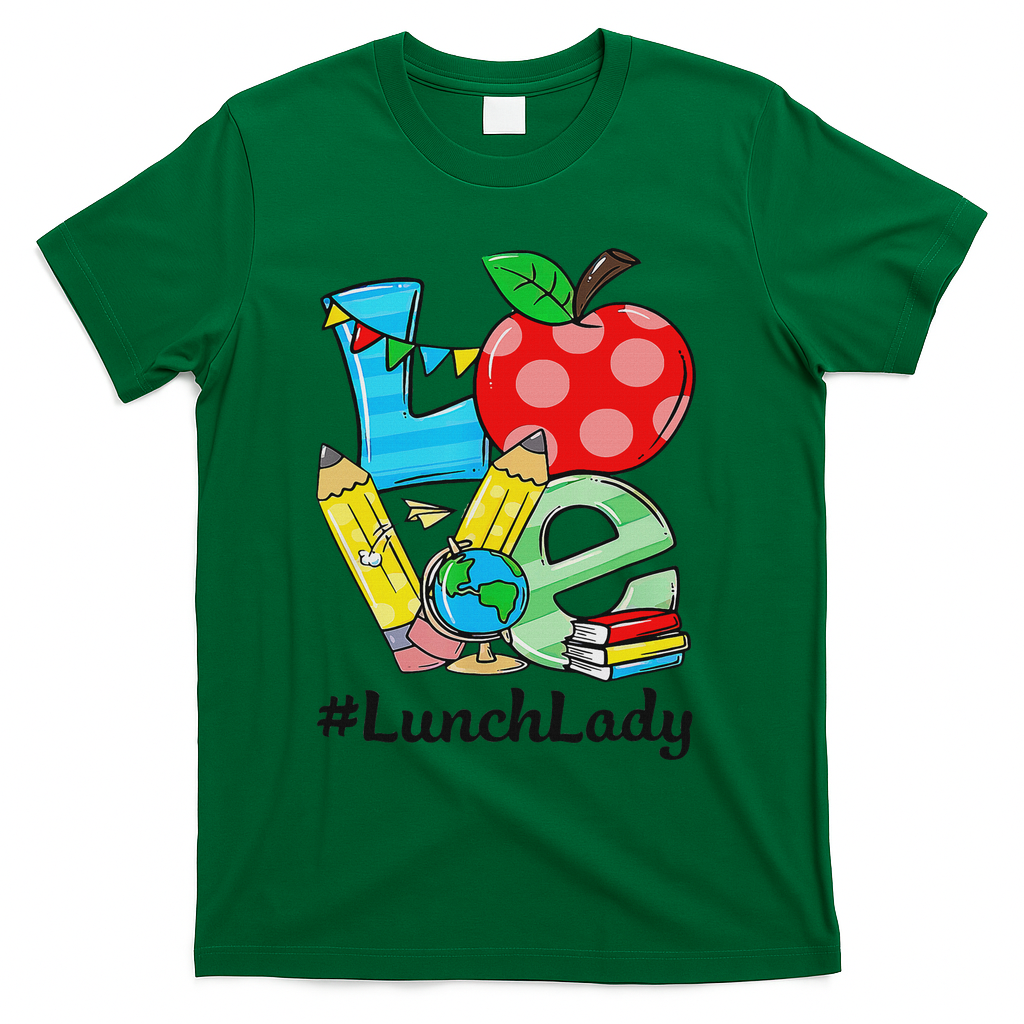 Love Lunch Lady Apples Back To School Cafeteria Worker T-Shirt - Green
