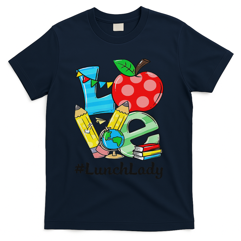 Love Lunch Lady Apples Back To School Cafeteria Worker T-Shirt - Navy