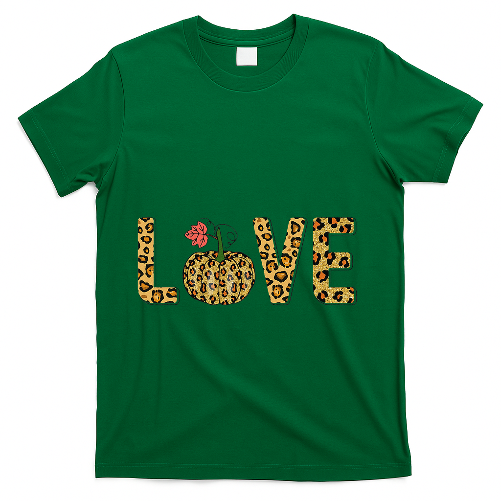 Love Leopard Pumpkin Autumn Design T-Shirt - Green