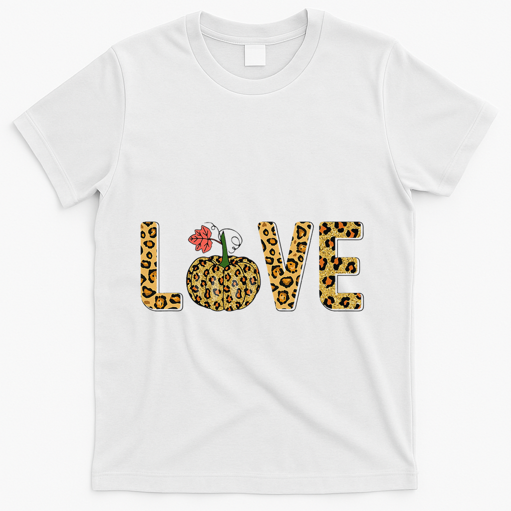 Love Leopard Pumpkin Autumn Design T-Shirt - White