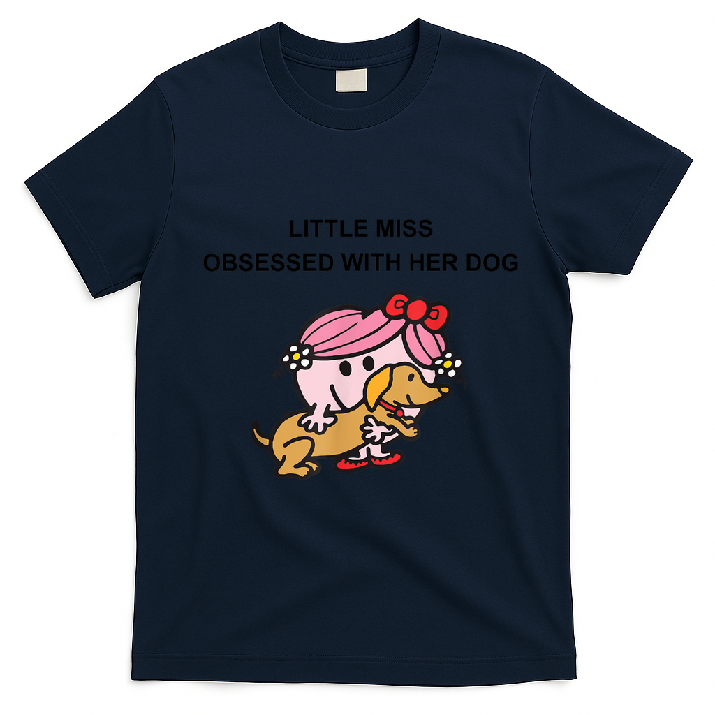 Little Miss Obsessed With Her Dog Funny Design T-Shirt - Navy Blue