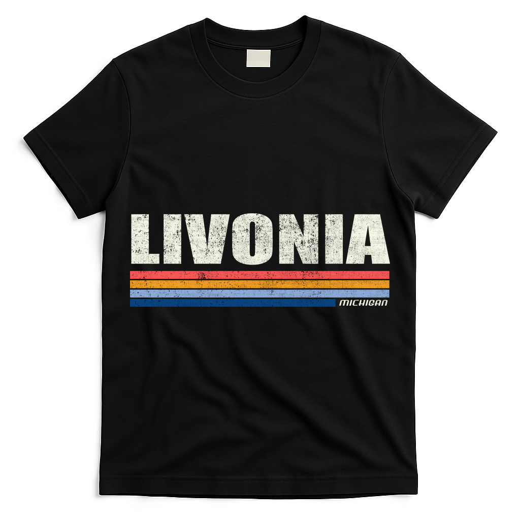 Livonia Michigan Retro Style 1980's Logo T-Shirt