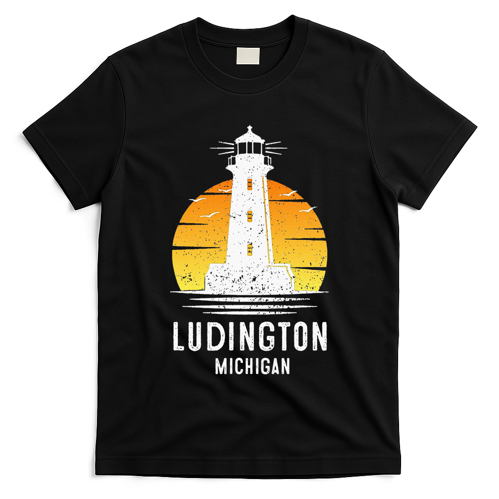 Ludington Michigan Retro Vintage Lighthouse Idea Gifts T-Shirt